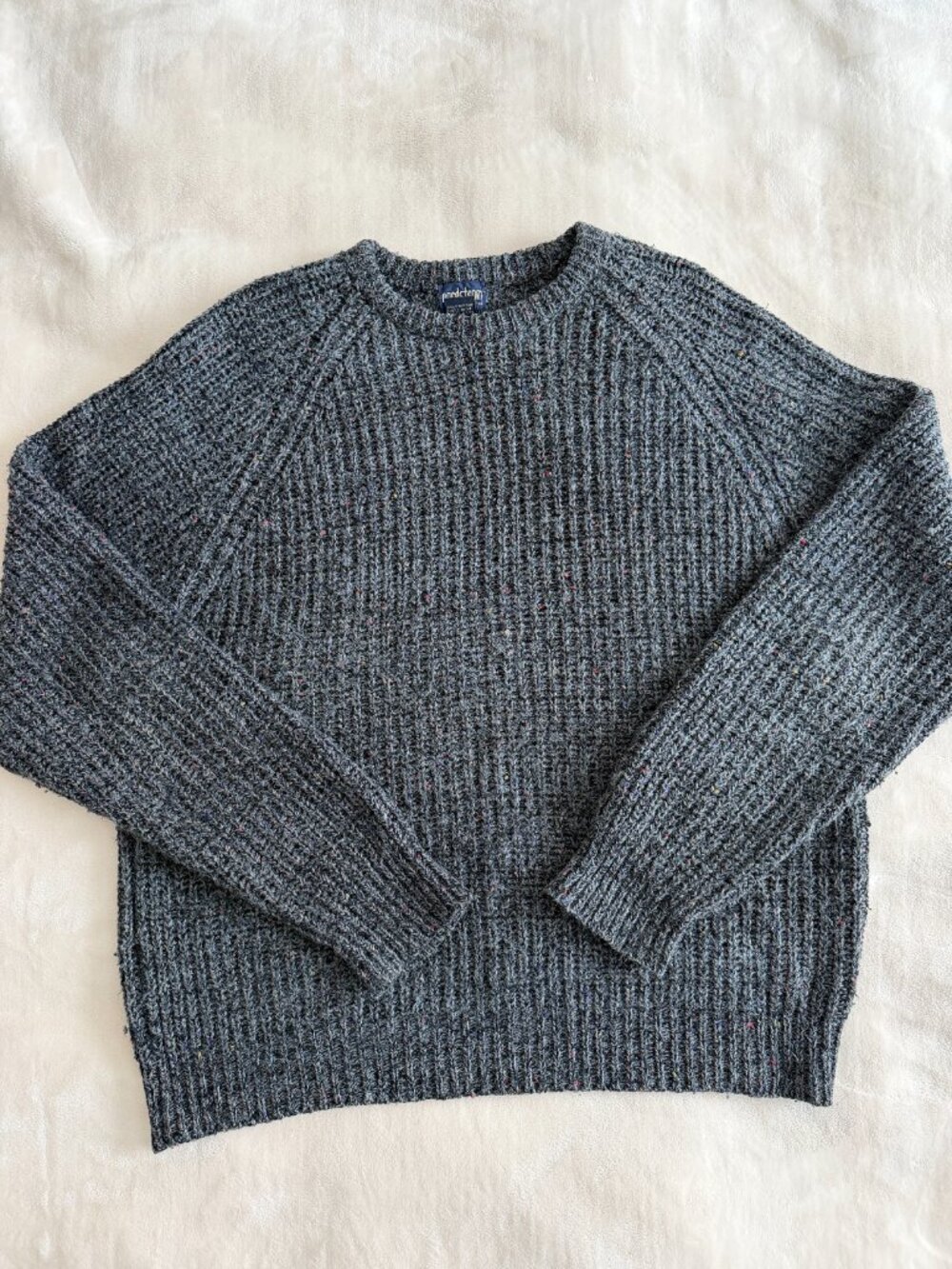 Vintage Nordstrom Brass Rail Mens L Gray Speckled Wool Knit Grandpa Sweater